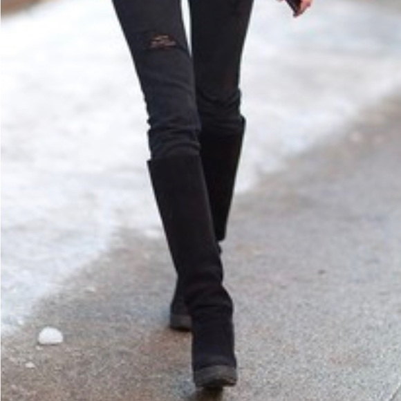 Dani Black Suede Black Leather Western Knee High Boot Weave Detailing Size 8 - Picture 6 of 9